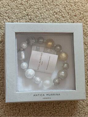 Antica Murrina Venezia Glass Bead Bracelet - White & Gold with Gift Box